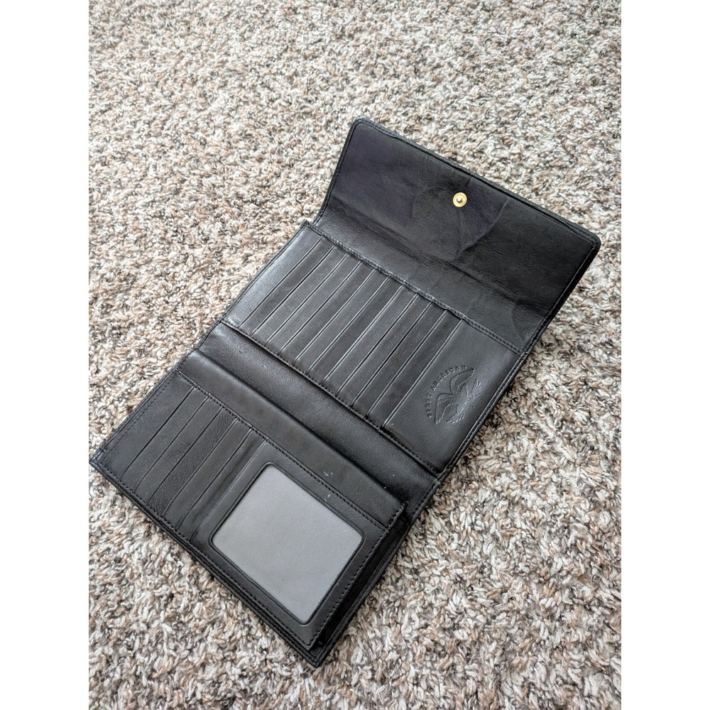 First American Black Leather Zip‎ Pocket Tri Fold Fold Wallet Biker Style Black
